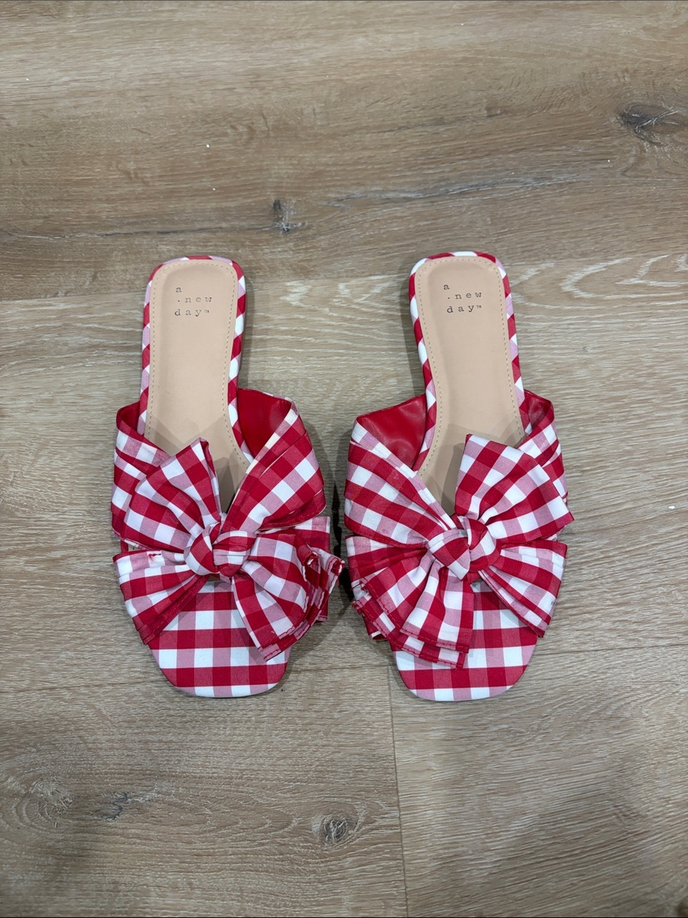 a new day Red Gingham Knot Slide Sandals for Women